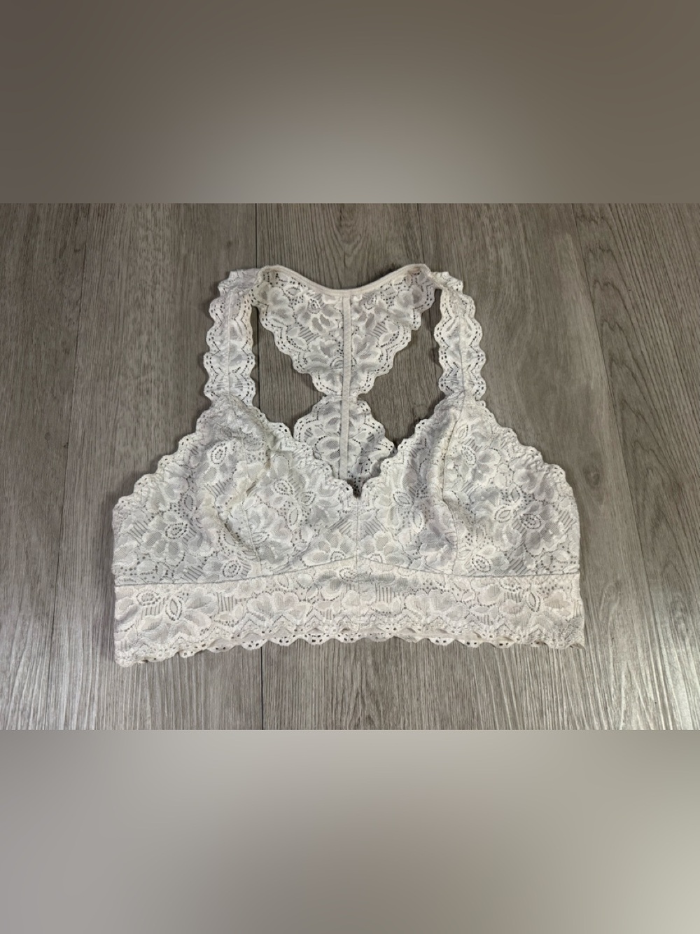 Felina White Floral Lace Racerback Wireless Bralette Bra Size Medium